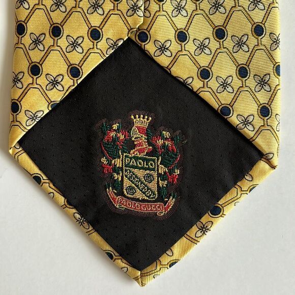 Paolo Designed By Paolo Gucci Geometric Yellow Blue 100% Silk Tie Made in Italy - Picture 5 of 8
